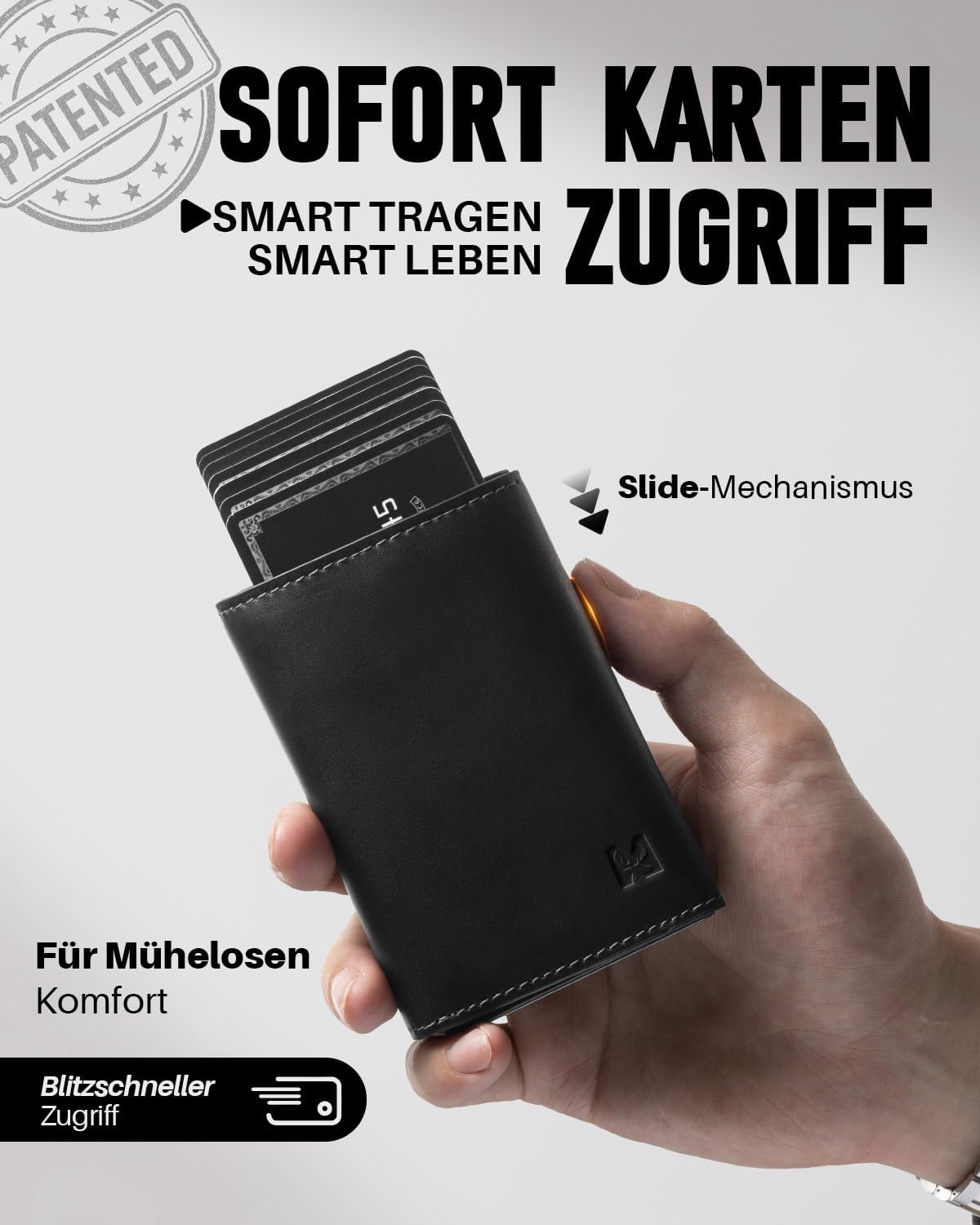Detalle 2 de MYSHION Geldbörse Herren mit Münzfach & RFID-Schutz – Schlankes Pop-up-Portemonnaie mit 6 Kartenfächern (Schwarz)