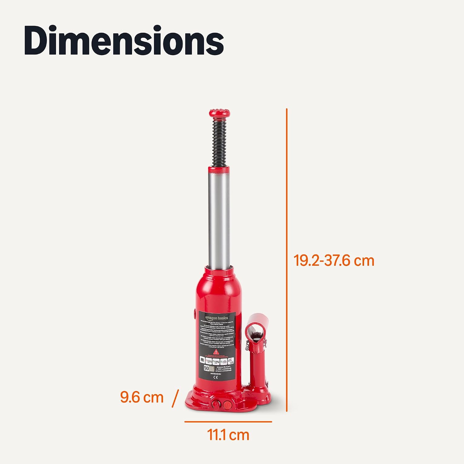 Detalle de Amazon Basics Hydraulic Welded Bottle and Car Jack, 4.4 Short Ton/4 Tonne, Red