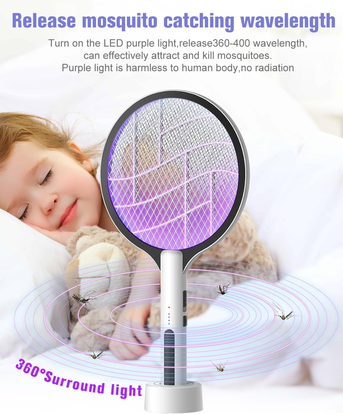 Detalle de DEEZEE 2-Pack Electric Fly Swatter 4500V Bug Zapper Racket: 2-in-1, Rechargeable, Indoor/Outdoor