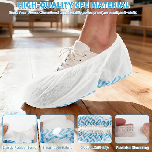 Detalle 2 de WUJUN Disposable Shoe Covers, 100 Pack, Waterproof Non-Slip CPE