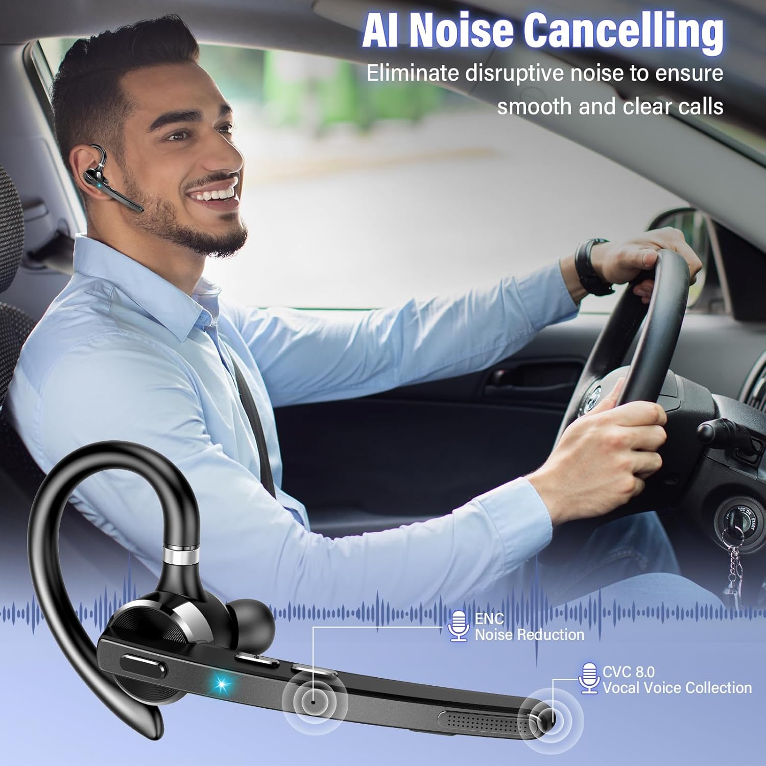 Thumbnail 2 de Bluetooth Headset with 90Hrs, Single-Ear Design, aptX HD, Dual Mics, IPX7 — Ideal for Truckers, Business, and Gym