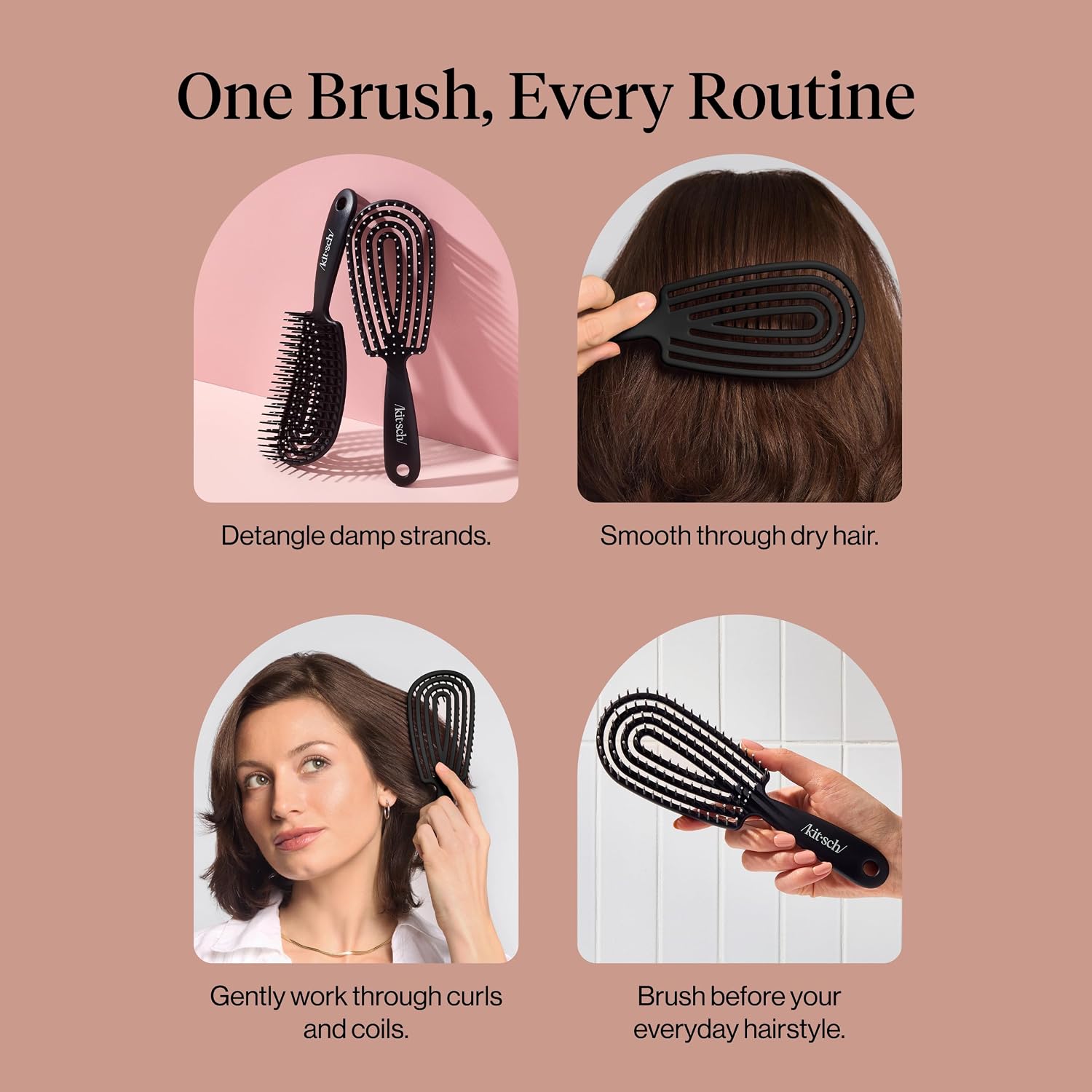 Detalle de Kitsch Flexi Detangle Hair Brush, Black, Flexible Silicone Brush