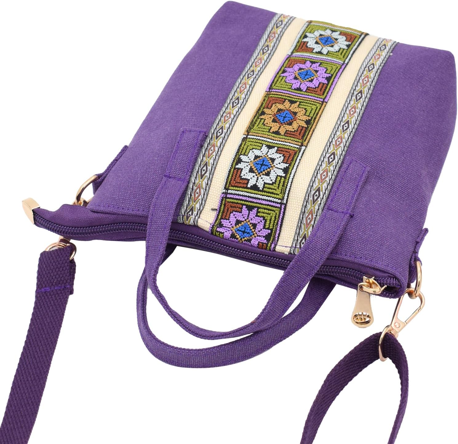 Thumbnail 3 de TeeYee Damen Klein Boho Canvas Umhängetasche mit Stickerei – Mini Crossbody Bag, abnehmbarer Schultergurt