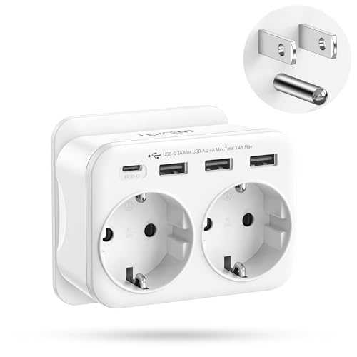 Detalle de LENCENT Adaptador Enchufe USA/EE.UU: 6 en 1 para viajes (Tipo B) con USB y USB-C