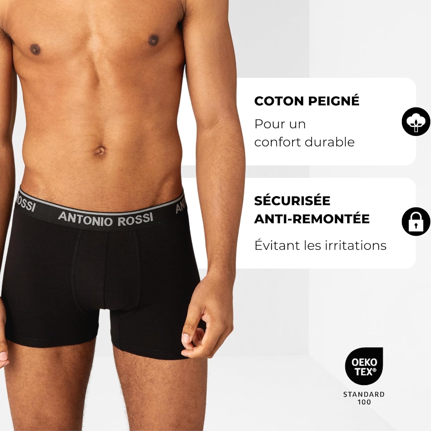 Thumbnail 2 de ANTONIO ROSSI — Lot de 12 boxers ajustés pour hommes avec ceinture élastique