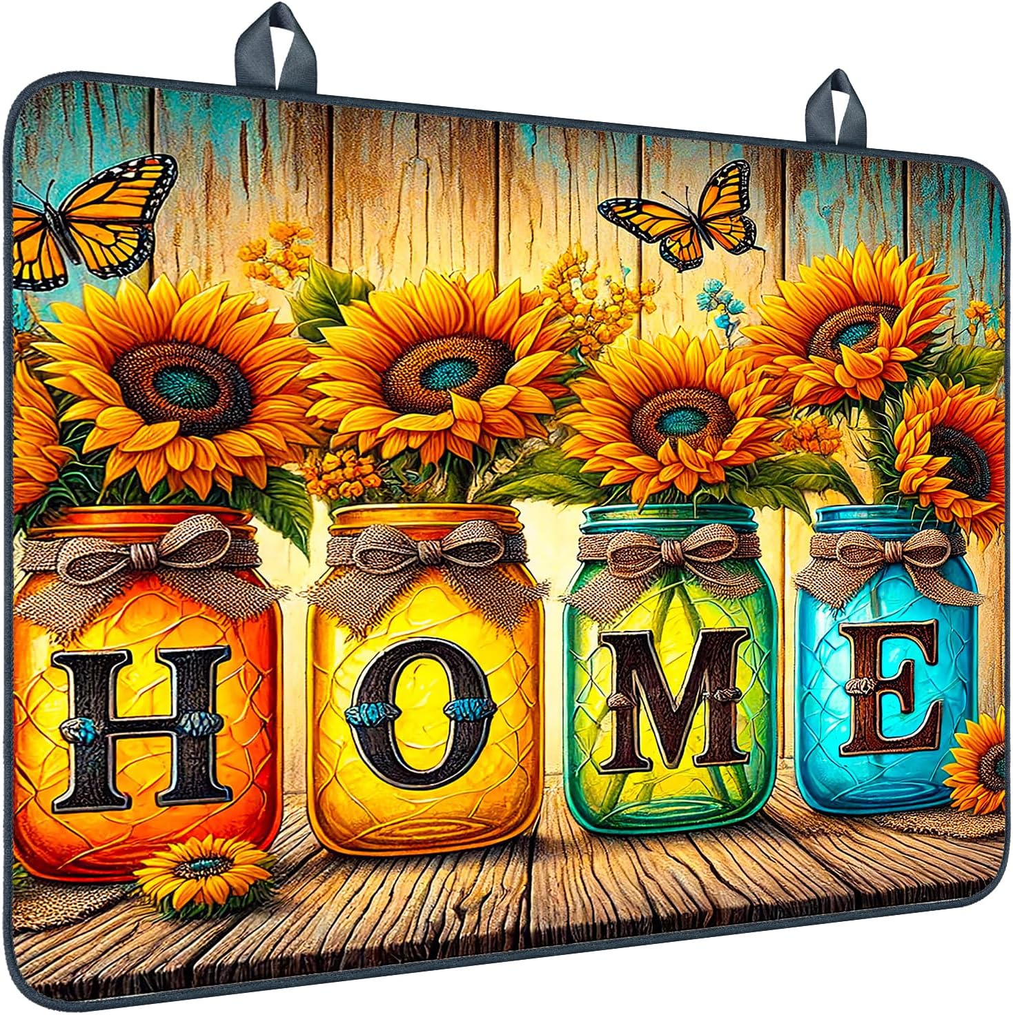 Detalle de Nuxovilar Sunflower Jar Stove Top Cover, 28.65 x 20.47-Inch Farmhouse Mat
