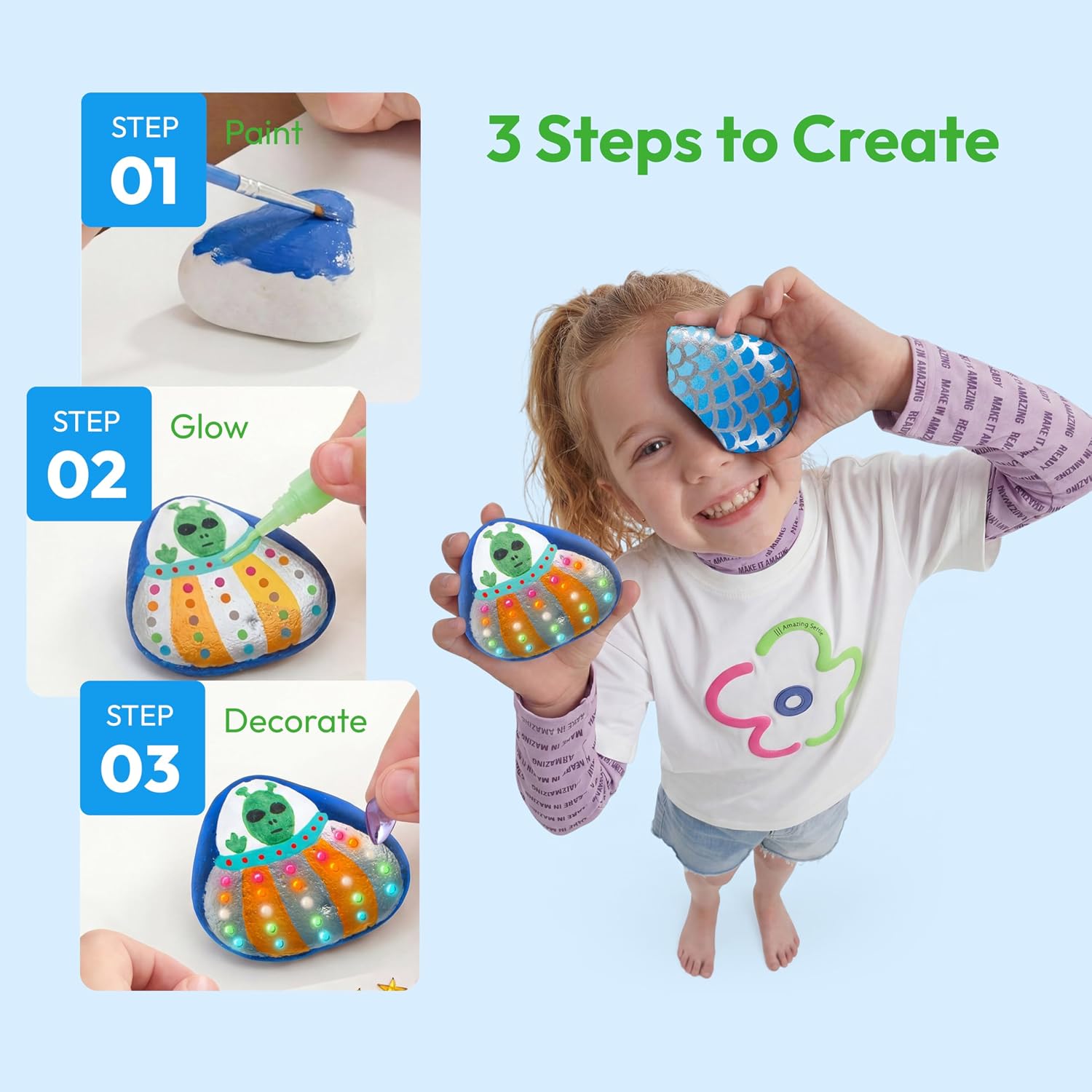 Detalle de JOYIN Rock Painting Kit glow-in-the-dark craft kit 🎨