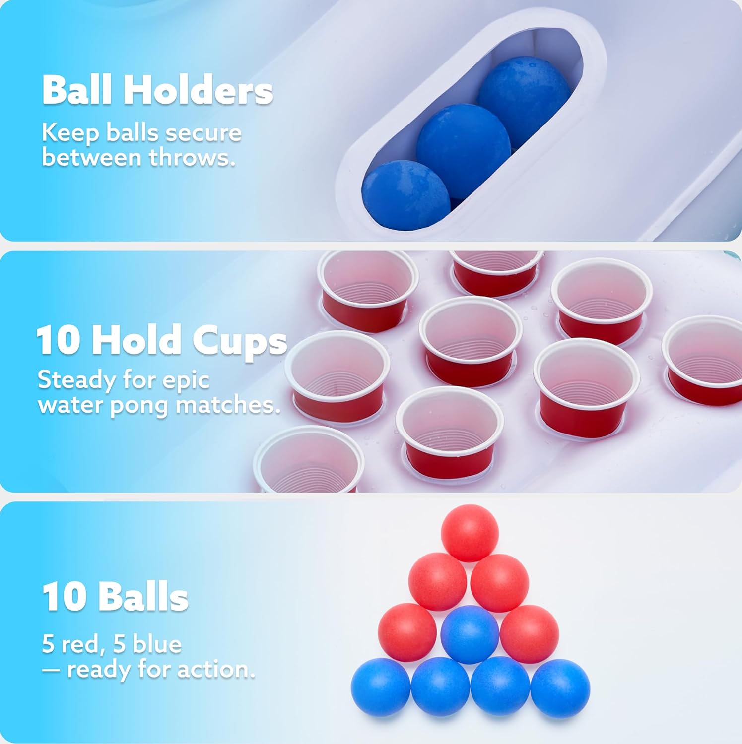 Detalle de SLOOSH Pool Toys Games Set: 6ft Inflatable Pong Toss Table with 10 Balls