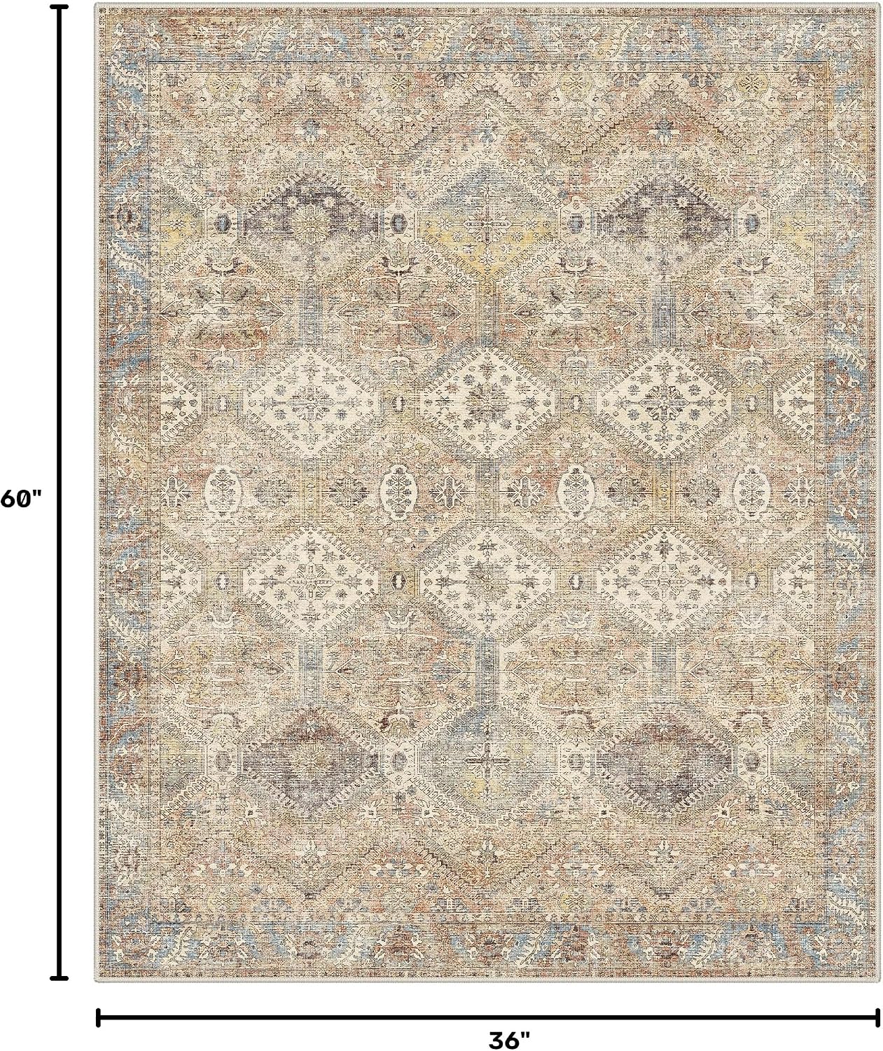 Thumbnail 1 de GENIMO 8x10 Area Rug — Non-Slip, Machine Washable Vintage Boho Rug in Warm Brown