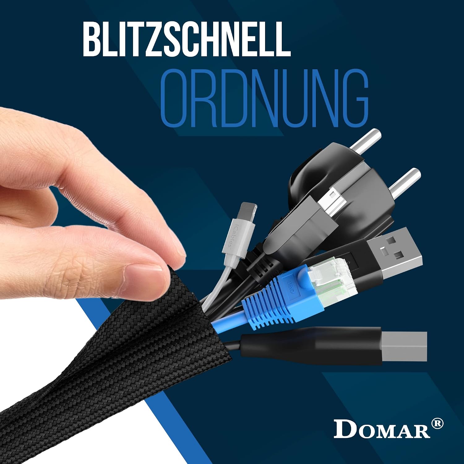 Thumbnail 3 de DOMAR Kabelschlauch selbstschließend 3 m – flexibler Kabelkanal schwarz für Schreibtisch und TV