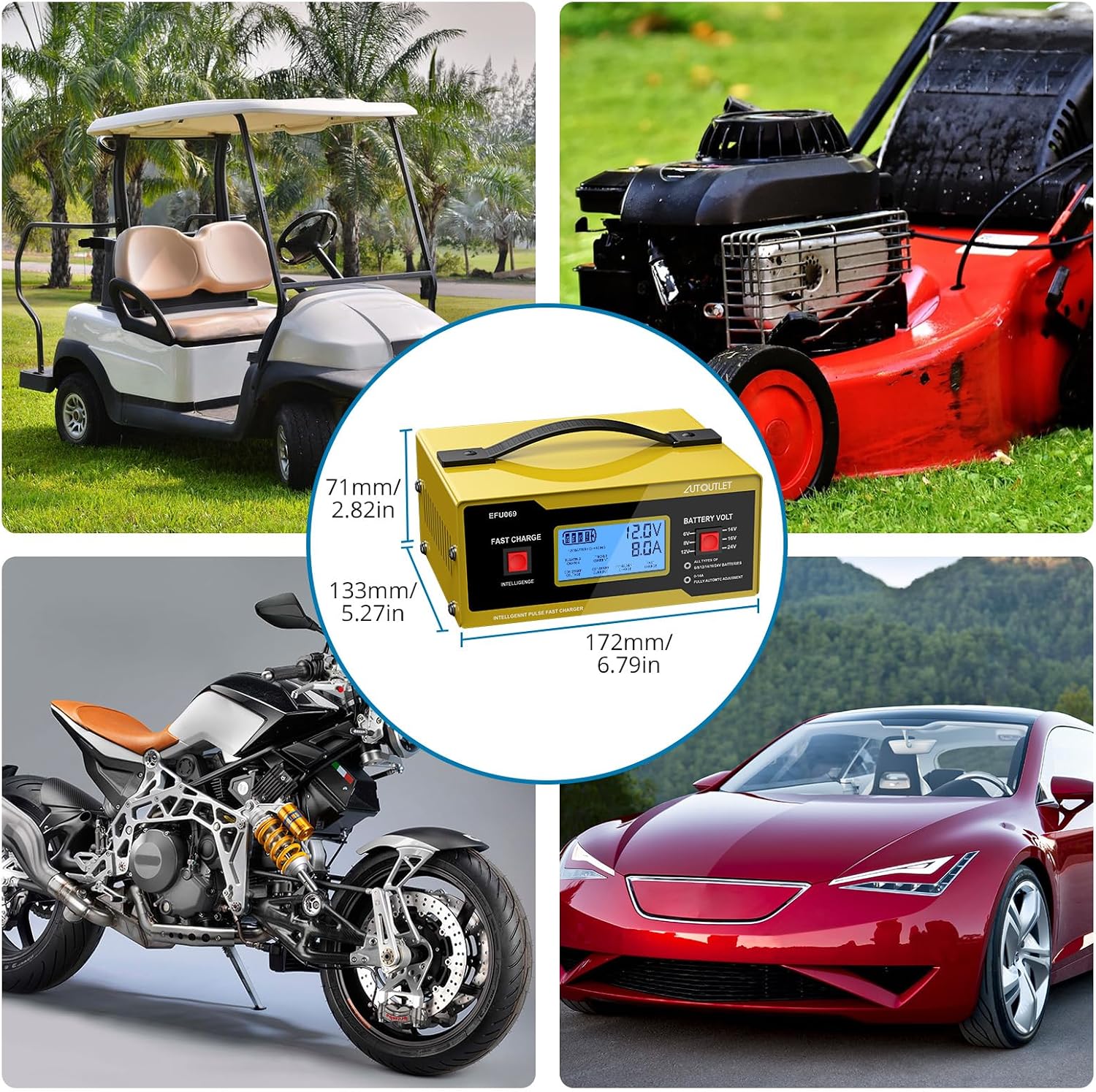 Thumbnail 6 de AUTOUTLET Ladegerät Autobatterie 6/8/12/14/24V – Smartes Vollautomatisches Erhaltungsladegerät mit LCD