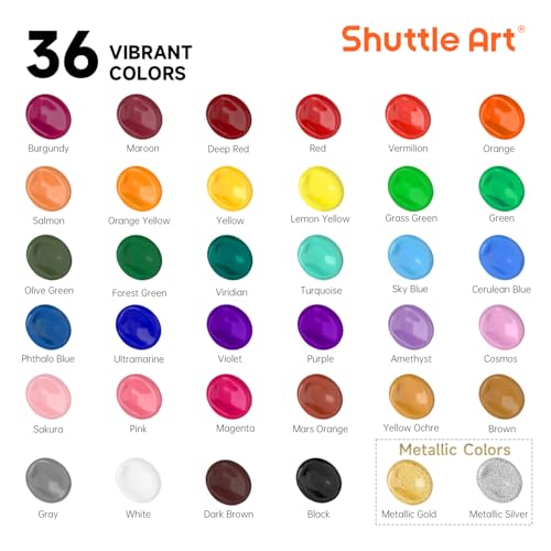 Detalle de Shuttle Art 36-Color Acrylic Paint Set with Brushes & Palette