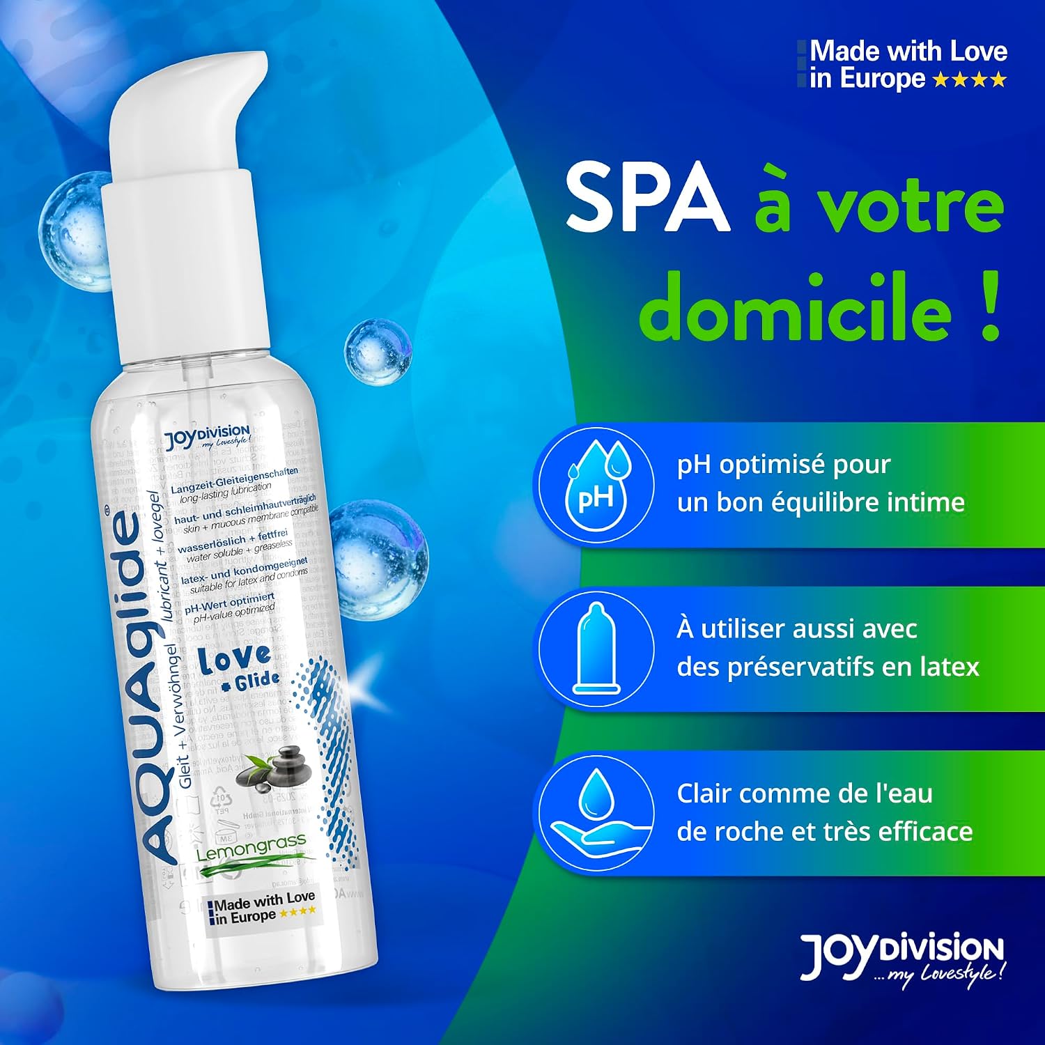 Detalle de JOYDIVISION Lubricant & Gel 200 ml : gel-lubrifiant sans huile pour massage sensuel