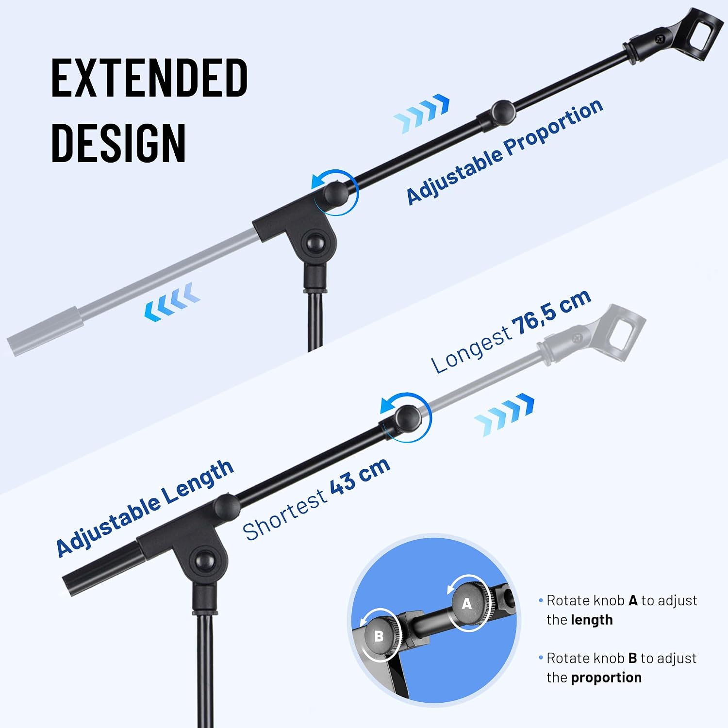 Detalle 2 de CAHAYA CY0329 Tripod Boom Microphone Stand with Carry Bag – portable metal stand for stage, speech and outdoor use