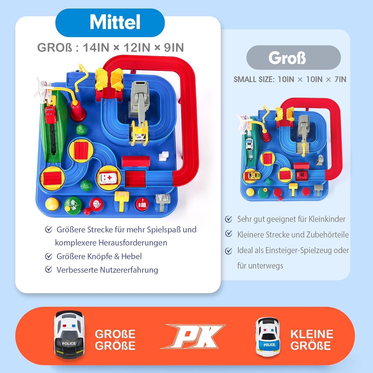 Detalle de hahaland Auto-Spielzeug ab 3 Jahre – interaktive Rennbahn mit 3 Fahrzeugen, Montessori & STEM