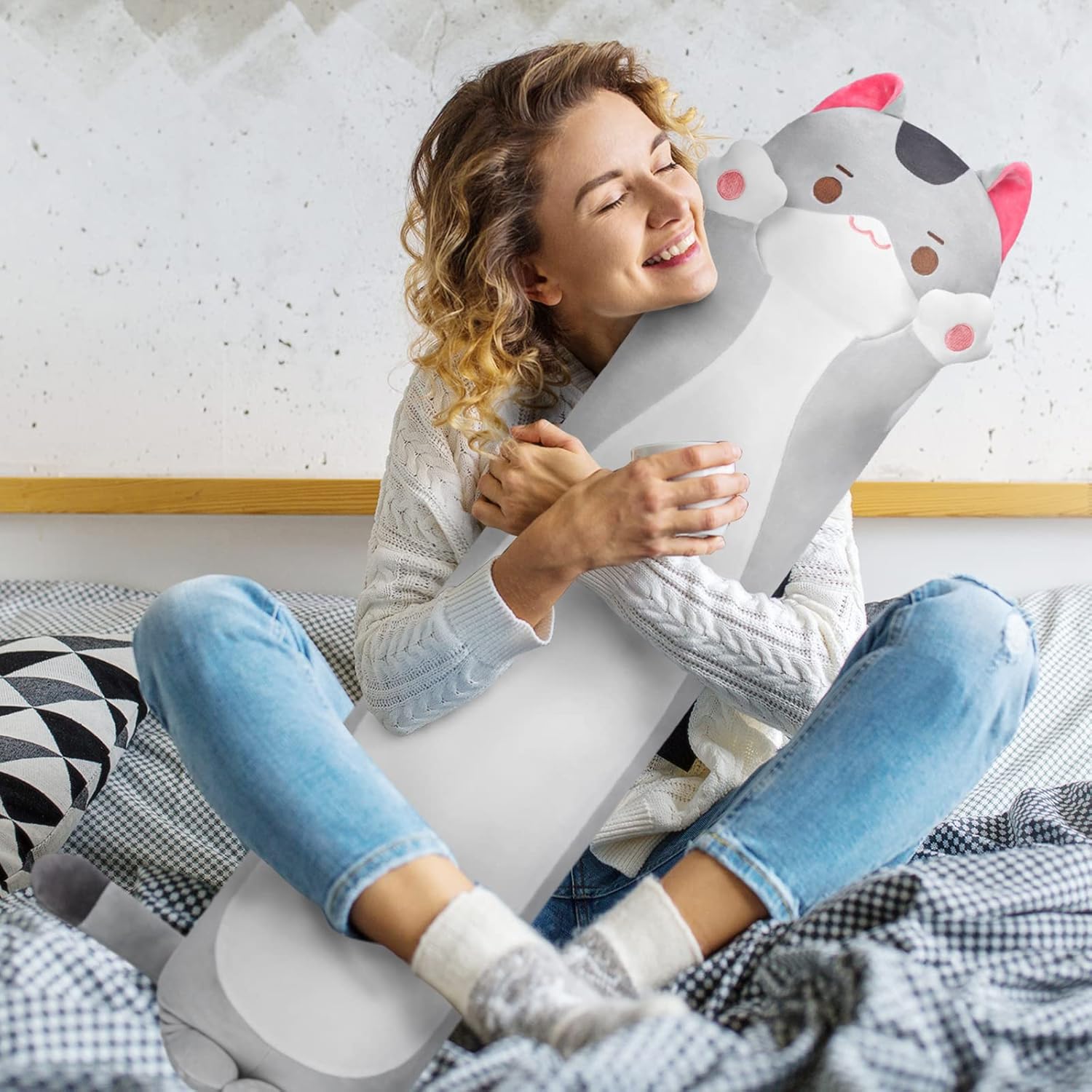 Detalle de Mewaii Kawaii Peluche Coussin Long 50 cm — Oreiller doux pour enfant, compagnon câlin et coussin de sommeil