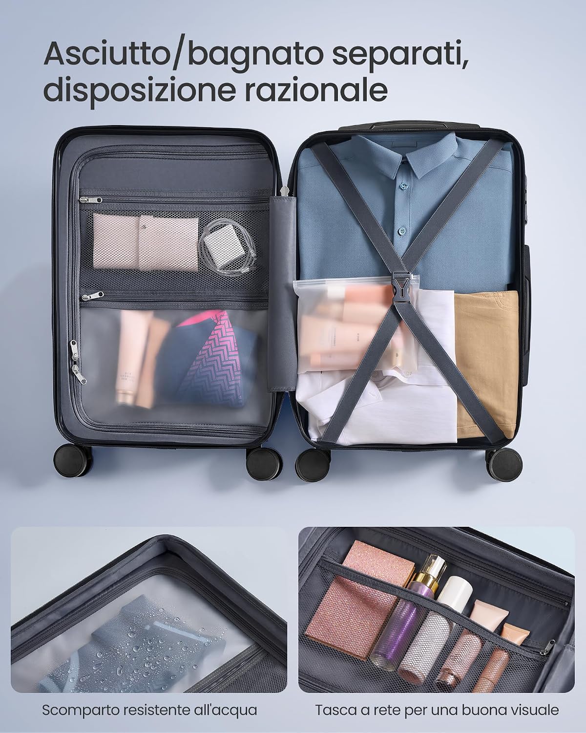 Thumbnail 6 de SongMICS Valigia da viaggio rigida con serratura TSA in ABS – 4 ruote, chiusura TSA e cinghia arancione