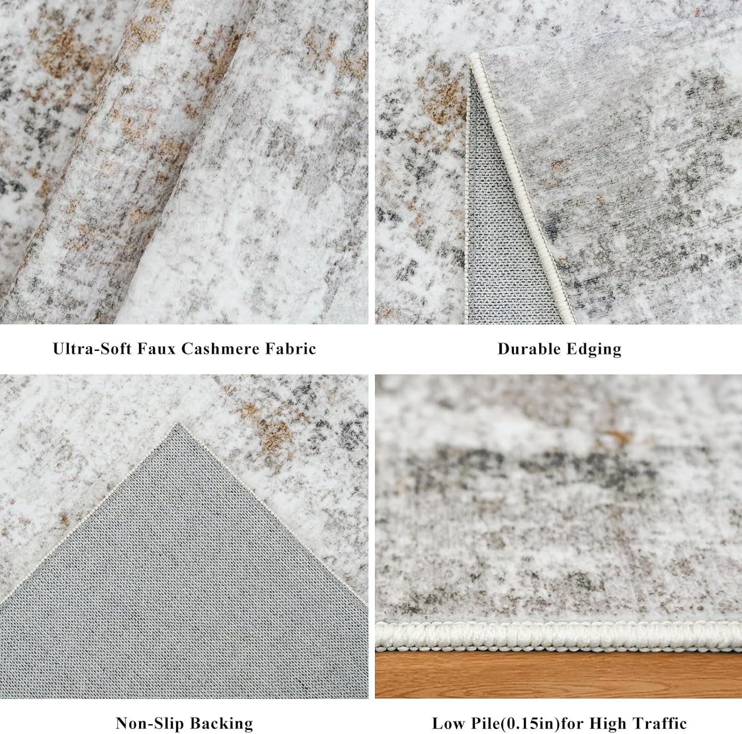 Thumbnail 5 de 12x12ft Square Living Room Rug – Non-Slip Washable Low-Pile Area Carpet (Beige Grey)