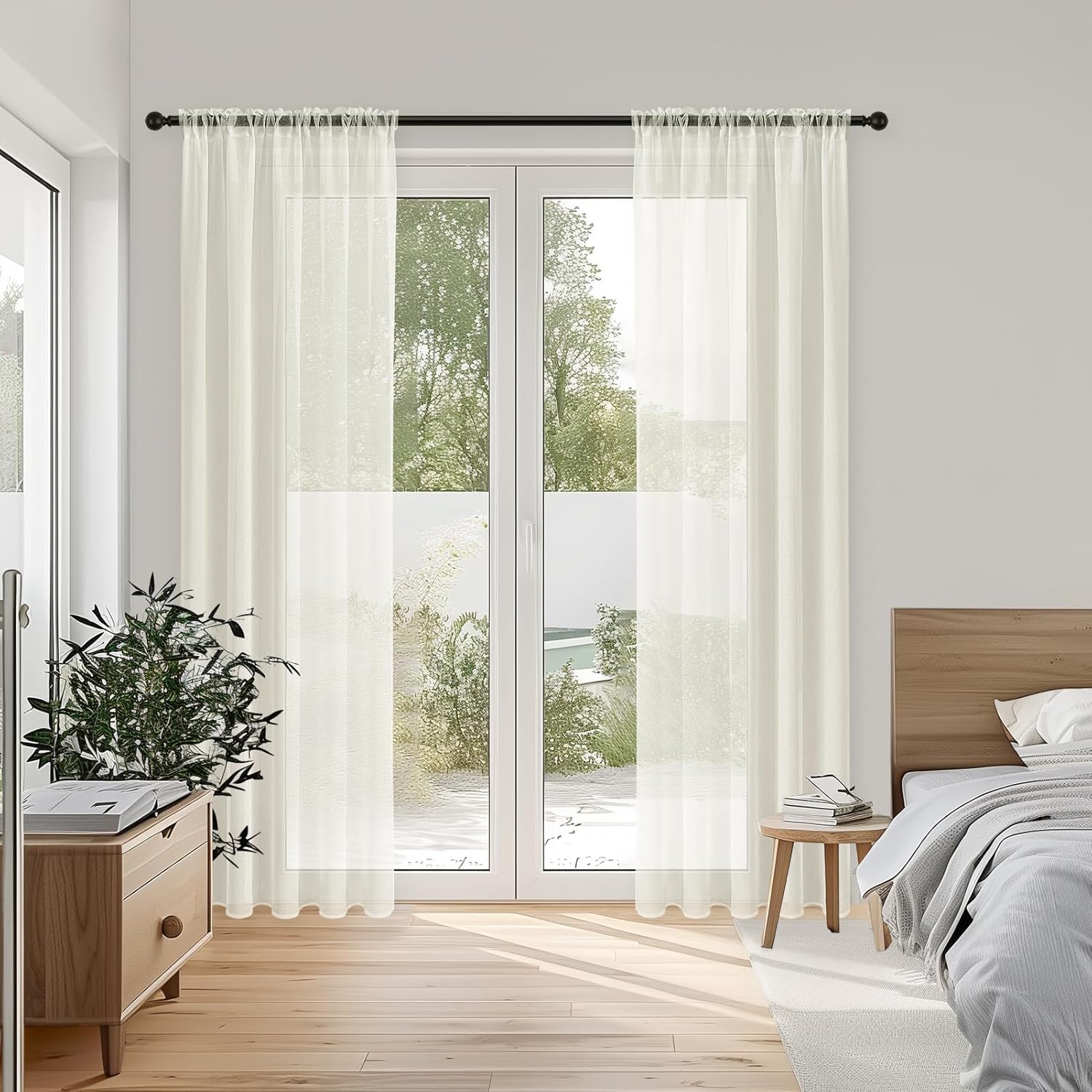 Thumbnail 2 de Topfinel Lot de 2 Rideau Voilage Passant Tringle 140x160 cm — Semi-Transparents en Polyester