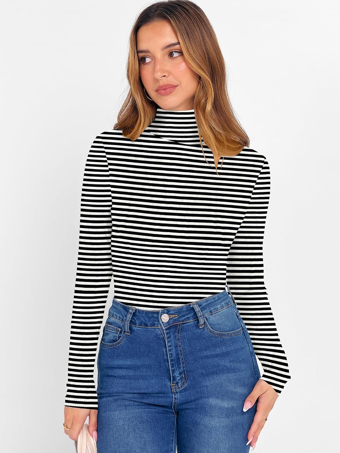Detalle de DUOEASE Rollkragenpullover Damen Basic – langärmeliges Longsleeve mit Rollkragen für Herbst & Winter