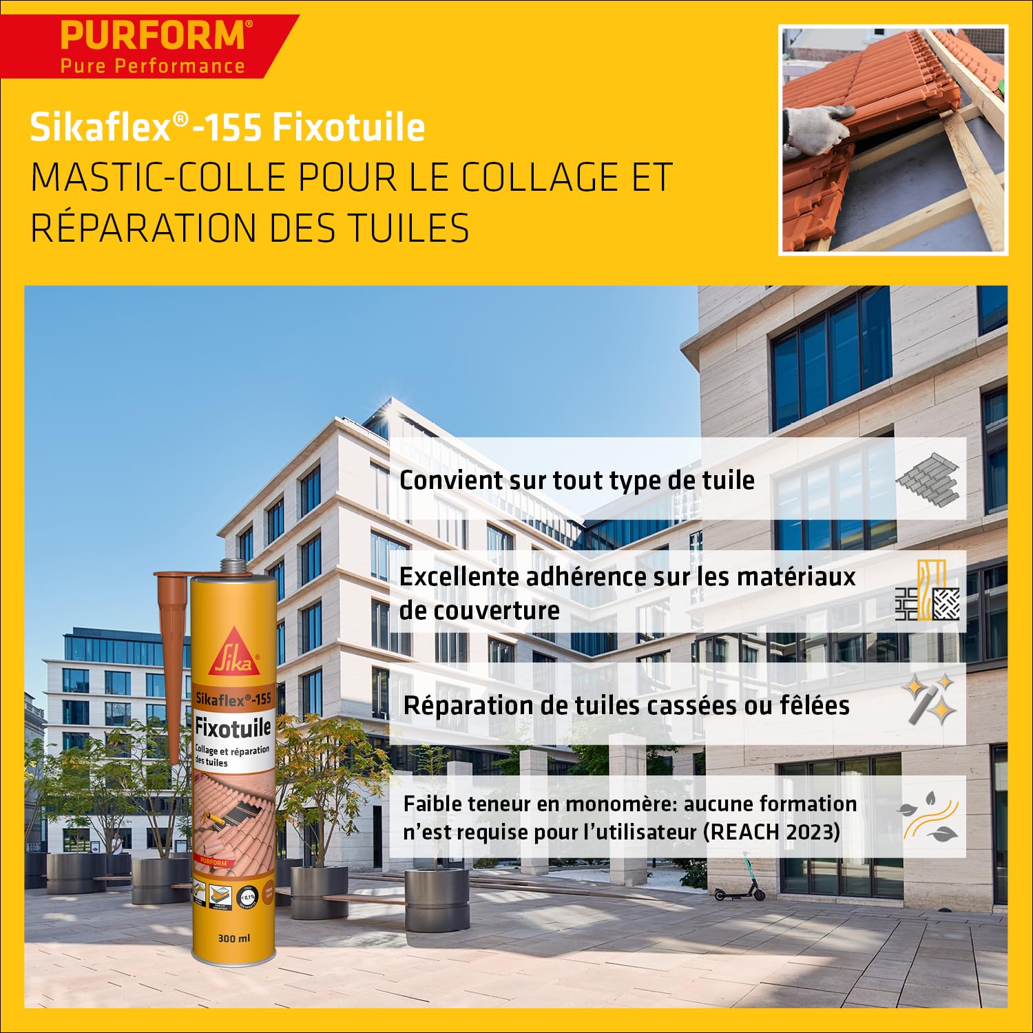 Thumbnail 2 de Sikaflex-155 Fixotuile Purform – Mastic-colle souple polyuréthane pour tuiles (12 cartouches de 300 ml)