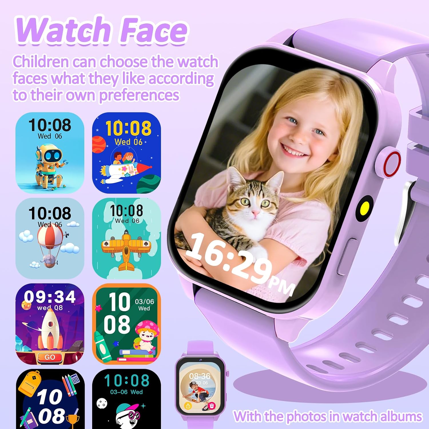 Thumbnail 1 de kaacly Kids Smart Watch for Girls and Boys (Purple) with DIY face, steps counter and sleep monitoring