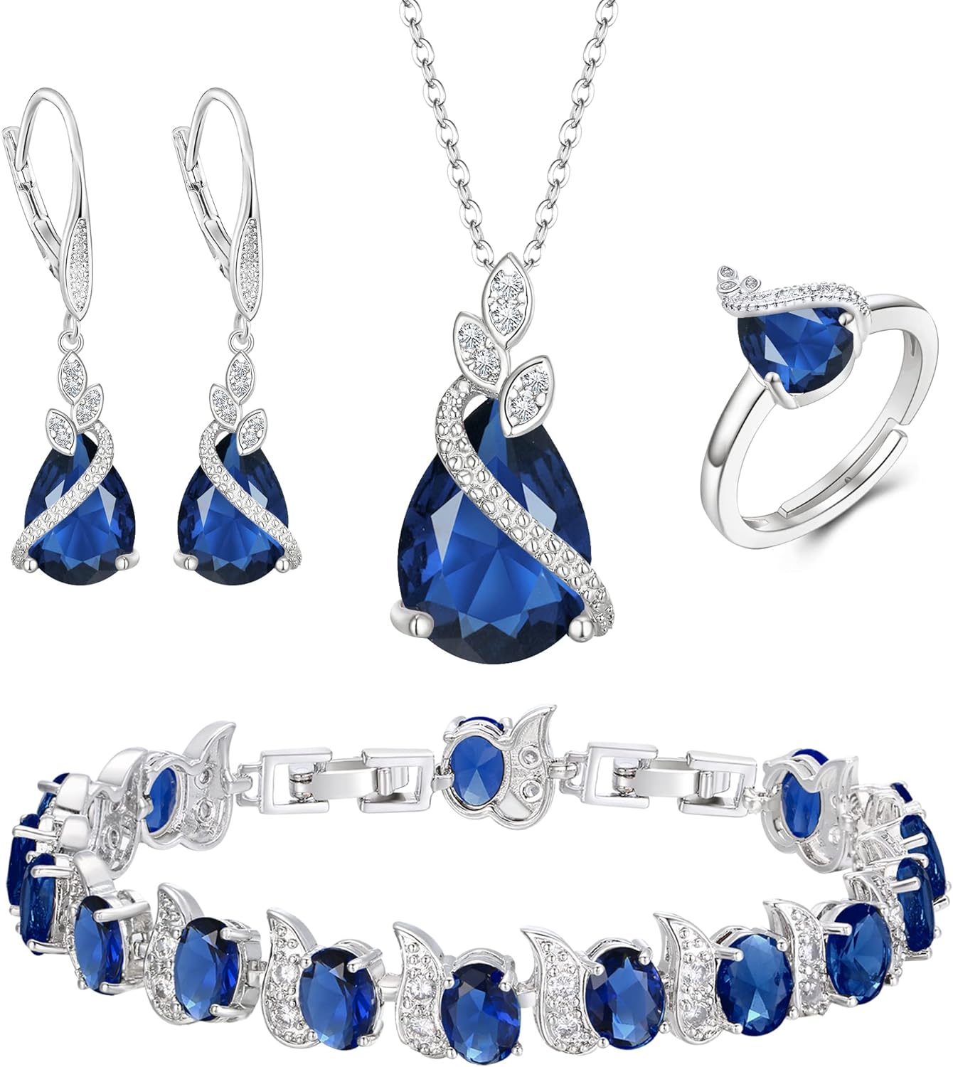 Thumbnail 6 de Parure de bijoux de mariage Clearine (zircone cubique) 4 pièces : collier, boucles d’oreilles, bracelet et anneau réglable