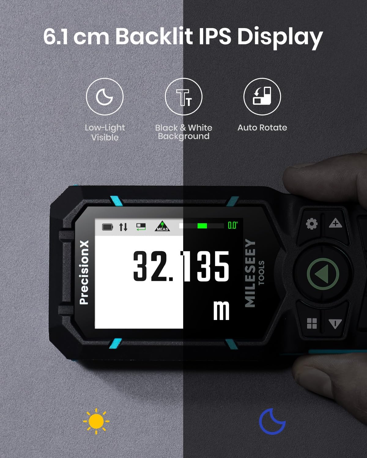 Detalle 2 de MiLESEEY S50 laserafstandsmeter met groene laser, P2P en bereik tot 120 m