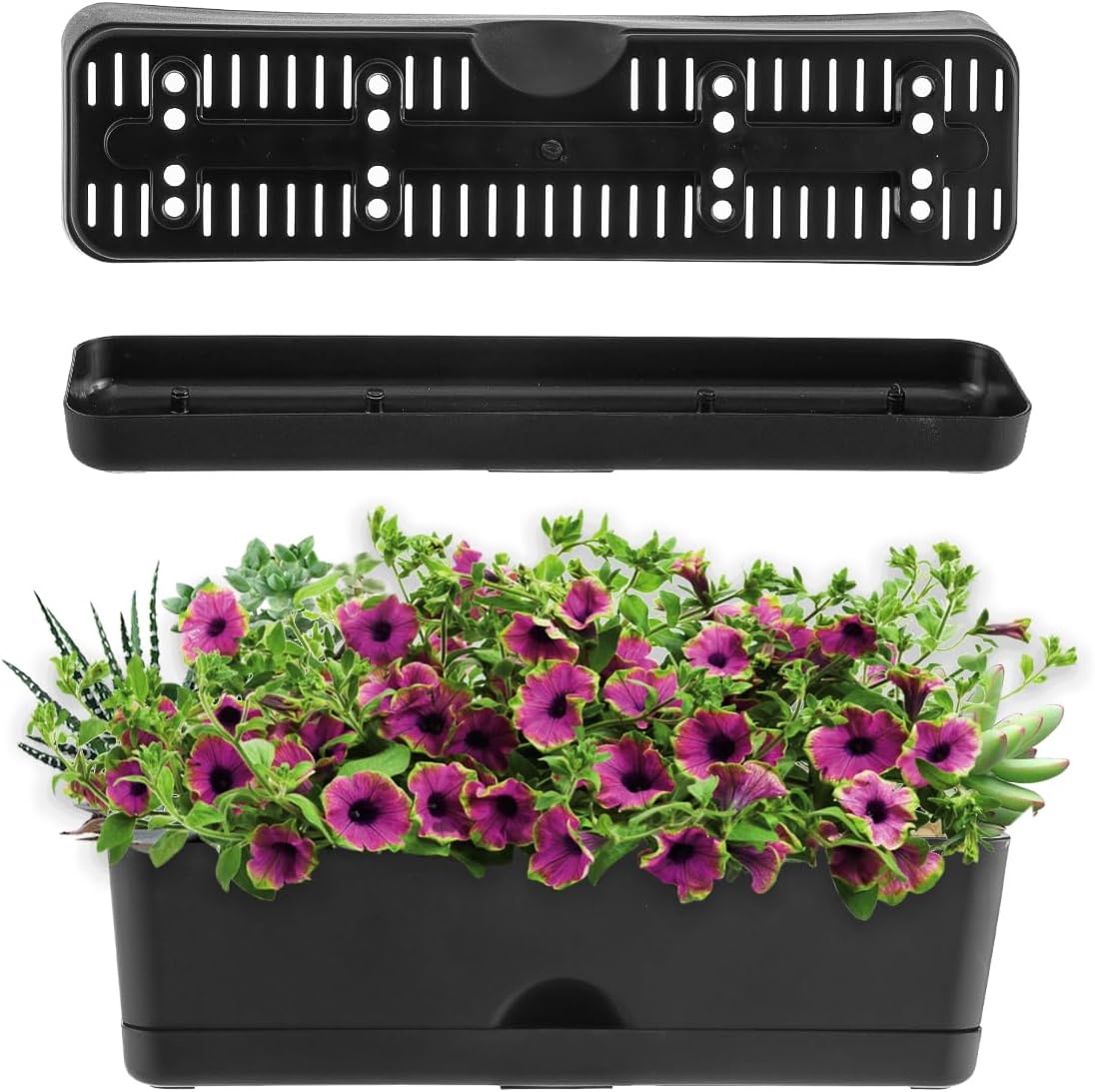 Detalle 2 de Planterhoma rechthoekige plantenbakken, set van 5, 40,6 cm, zwart kunststof