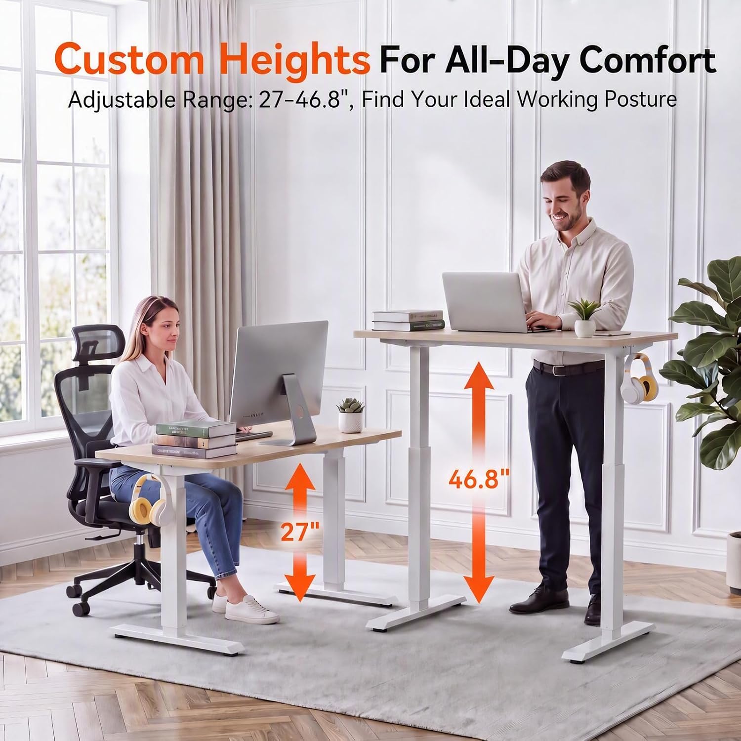 Detalle 2 de KORGOL AMG Electric Standing Desk, 55" x 24", Oak, Outlets & 4 Presets