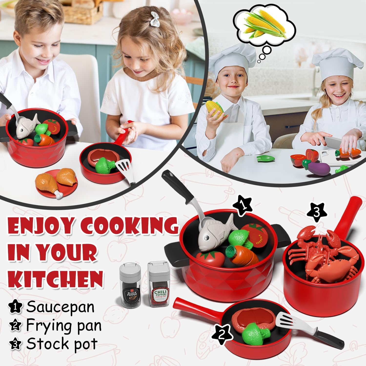 Thumbnail 1 de Lehoo Castle play kitchen accessories set with toy food, pots, pans and utensils (for toddlers 3+)