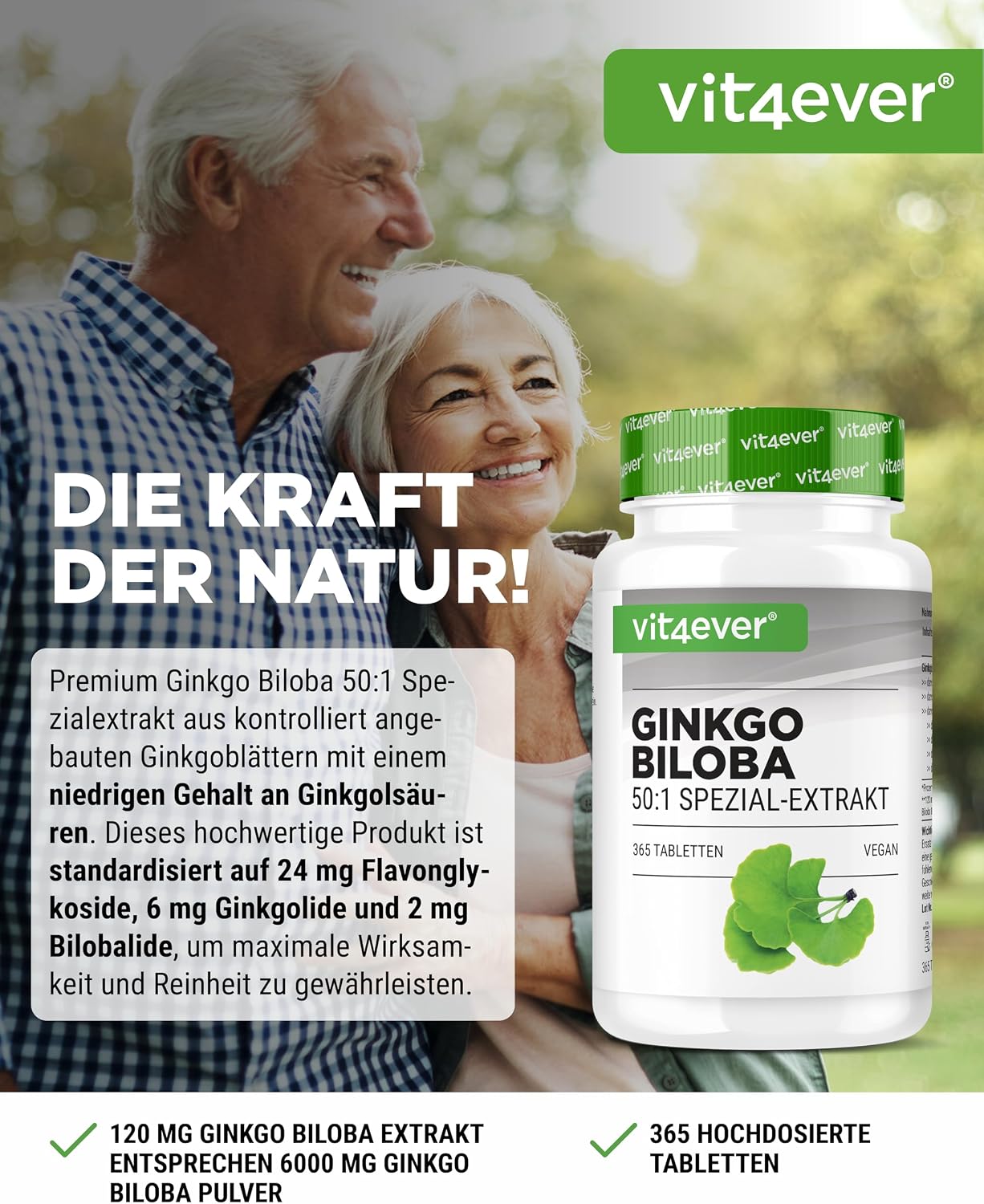 Detalle 2 de Vit4ever Ginkgo Biloba 6000 mg – 365 Tabletten 🍃