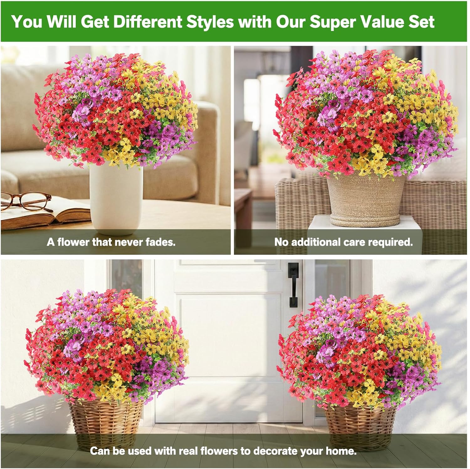 Detalle 1 de LetuoClips 13 Bundles of UV-Resistant Artificial Flowers for Outdoor Spring Porch & Planters