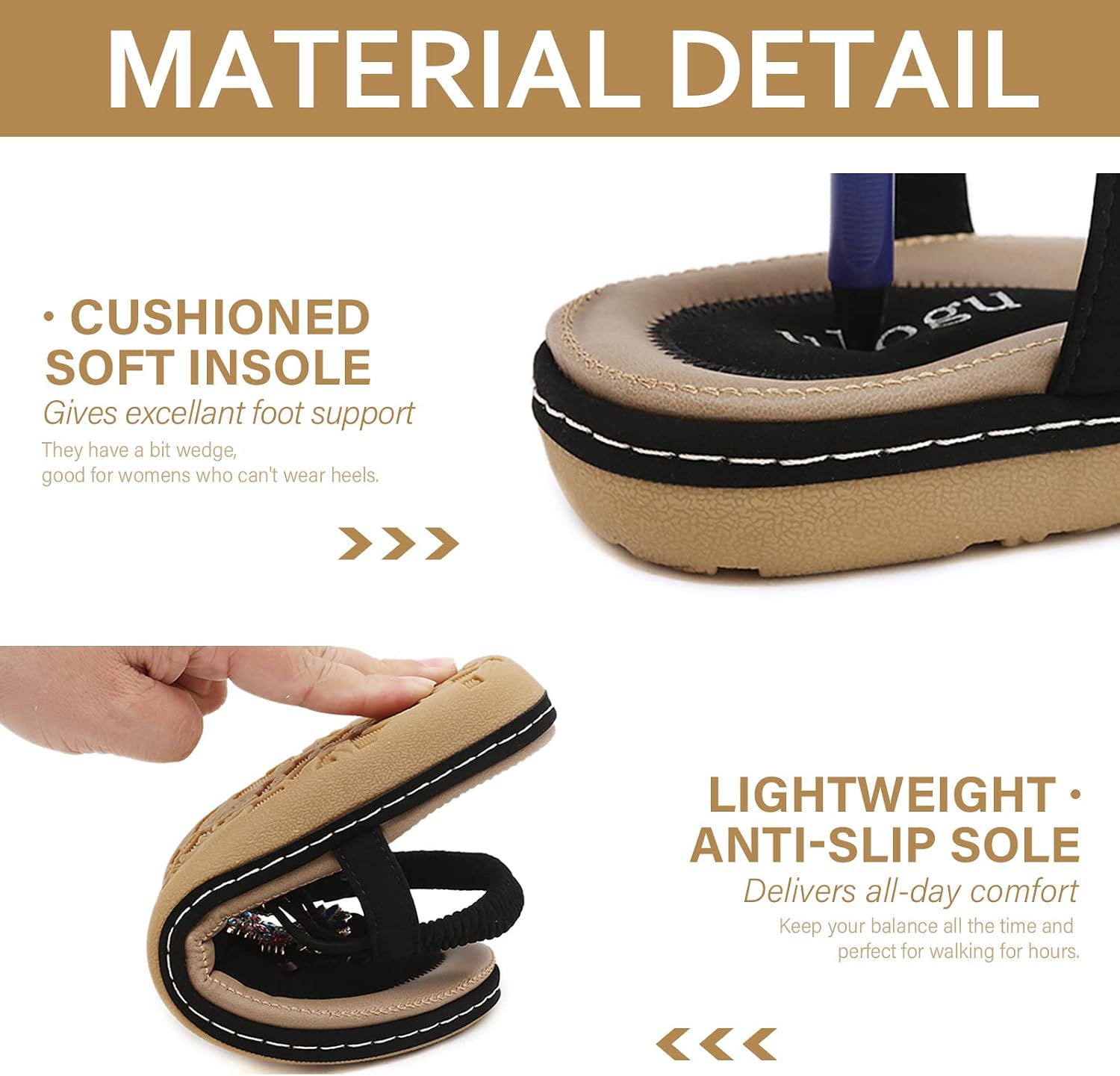 Thumbnail 4 de FOGOIN Women’s Flip Flops Leather Toe Post Sandals with Elastic T-Strap & Non-Slip Rubber Outsole