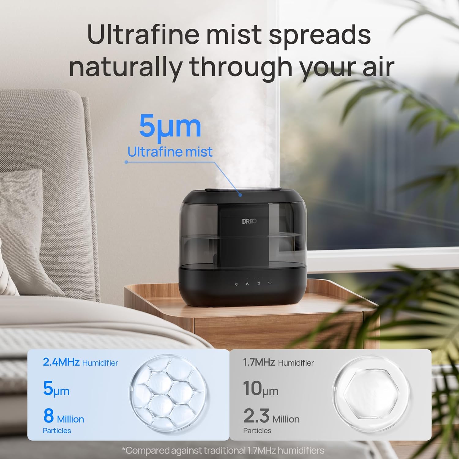 Thumbnail 3 de Dreo Humidifiers for Bedroom, 4L Top Fill Cool Mist Humidifier (Black) — 36H Runtime, 28 dB Quiet