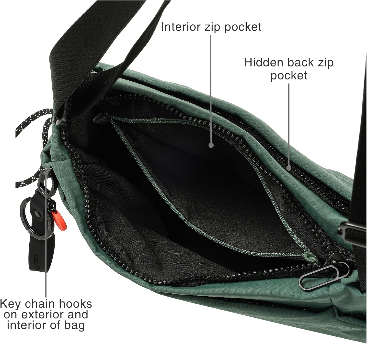 Detalle de Hedgren MAKOTO Damen Square Crossover – String Collection Umhängetasche (Duck Green) 5,5 l