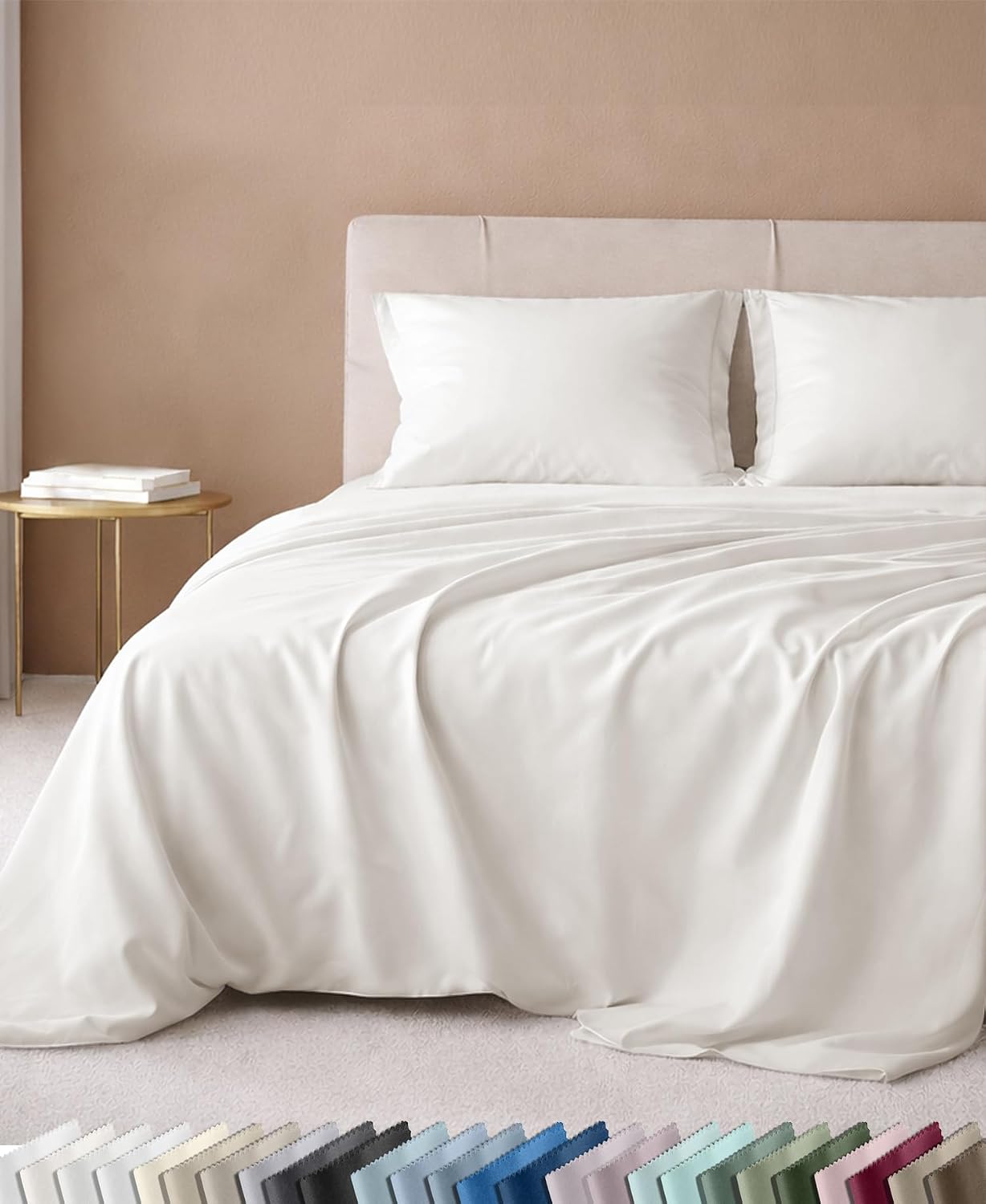 Detalle de California Design Den Queen Sheet Set (True Ivory) — 600-Thread Satin with Deep Pocket Fit