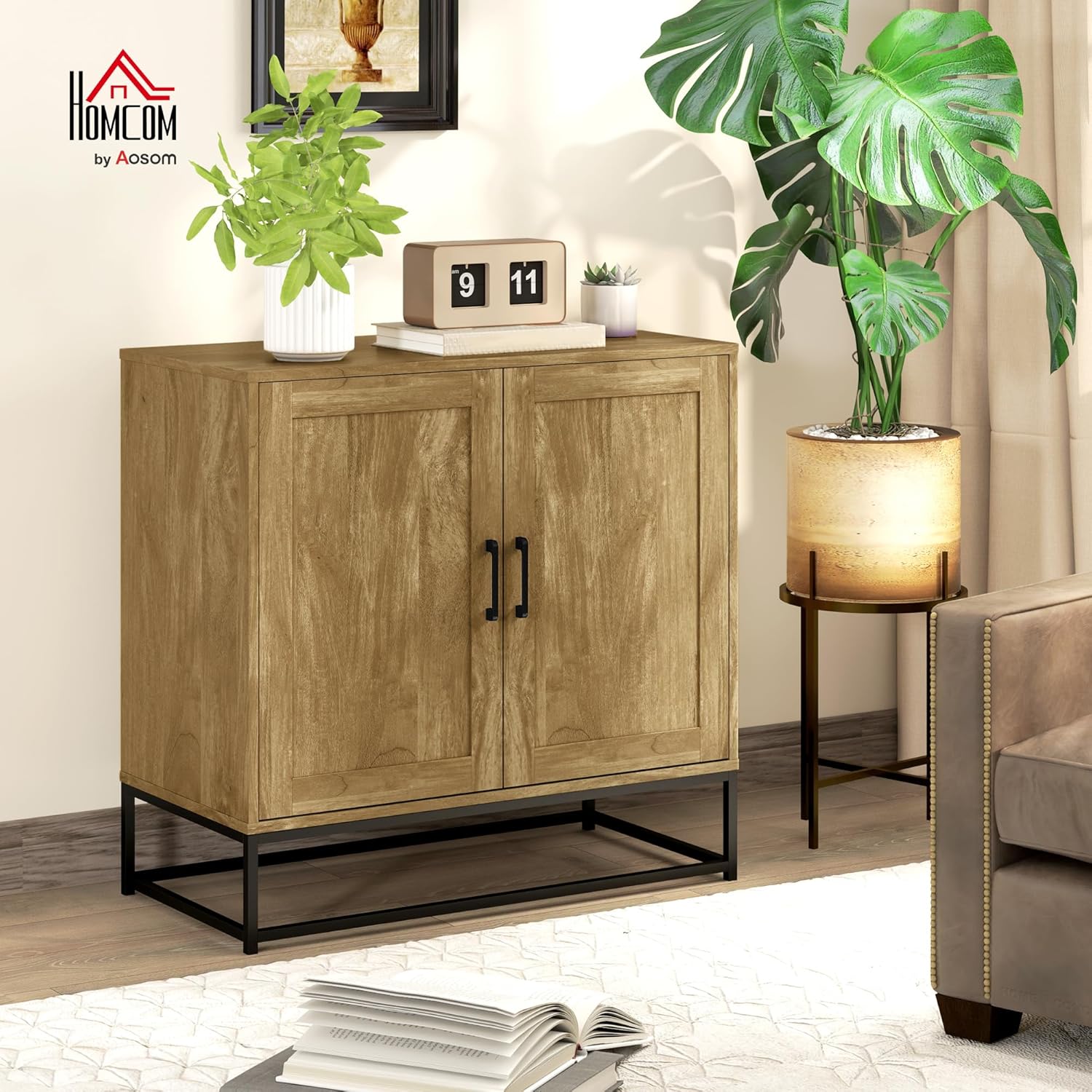 Thumbnail 1 de HOMCOM Buffet Salon de Rangement Moderne avec Placard à 2 Portes – 80 x 40 x 78 cm, Bois Naturel