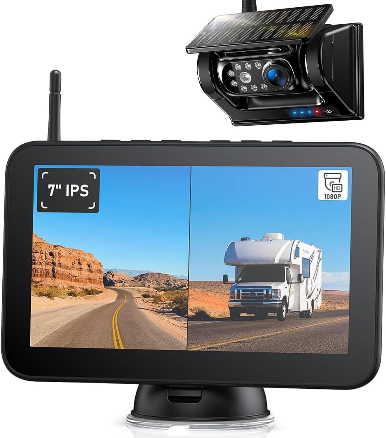 Thumbnail 6 de Solar Powered Wireless Reversing Camera Kit 7" 1080P Touchscreen Monitor with DVR, BSD & IR Night Vision