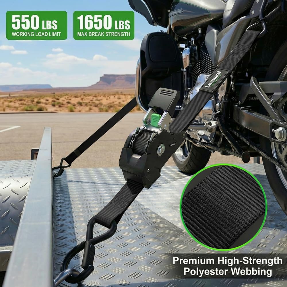 Thumbnail 3 de Retractable Ratchet Straps (4-Pack) by Auto Self Retracting Tie Downs, 1 Inch x 10 Feet, 1,650 lb Break Strength — Black