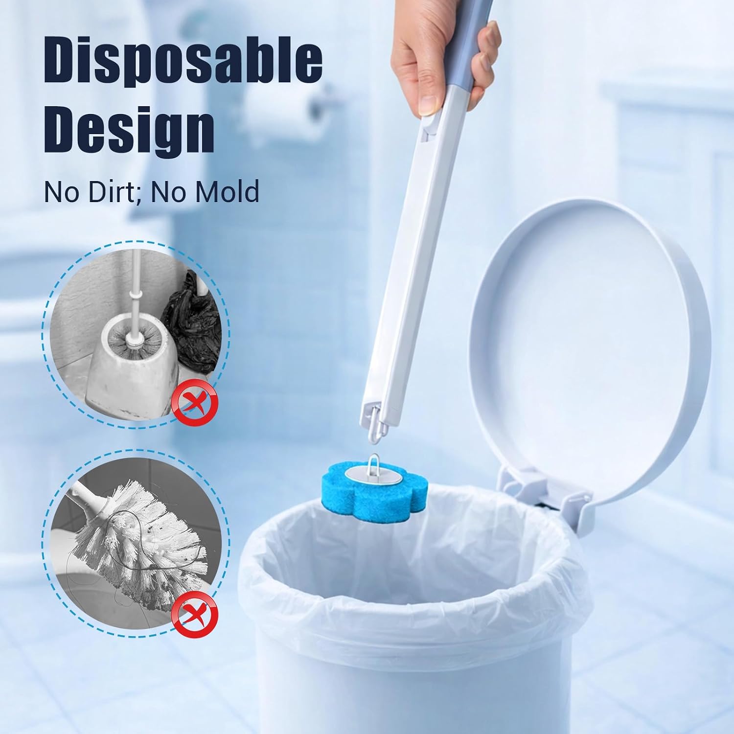 Detalle de zxevg Disposable Toilet Brush & Holder Set with 48 Refills: A practical, hygienic cleaning solution