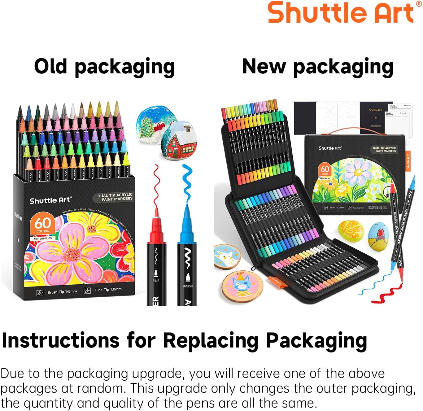 Detalle 2 de Shuttle Art 60-Color Acrylic Paint Markers with Brush and Fine Tips
