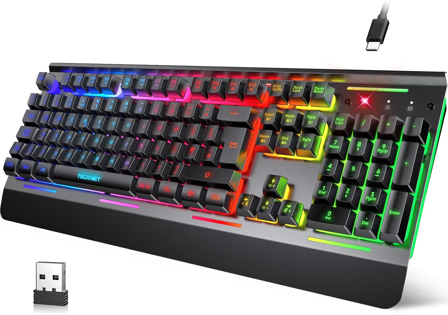 Detalle de TECKNET Wireless Gaming Keyboard with 2.4G + Wired Connectivity, 15-Zone RGB, 4000mAh Battery