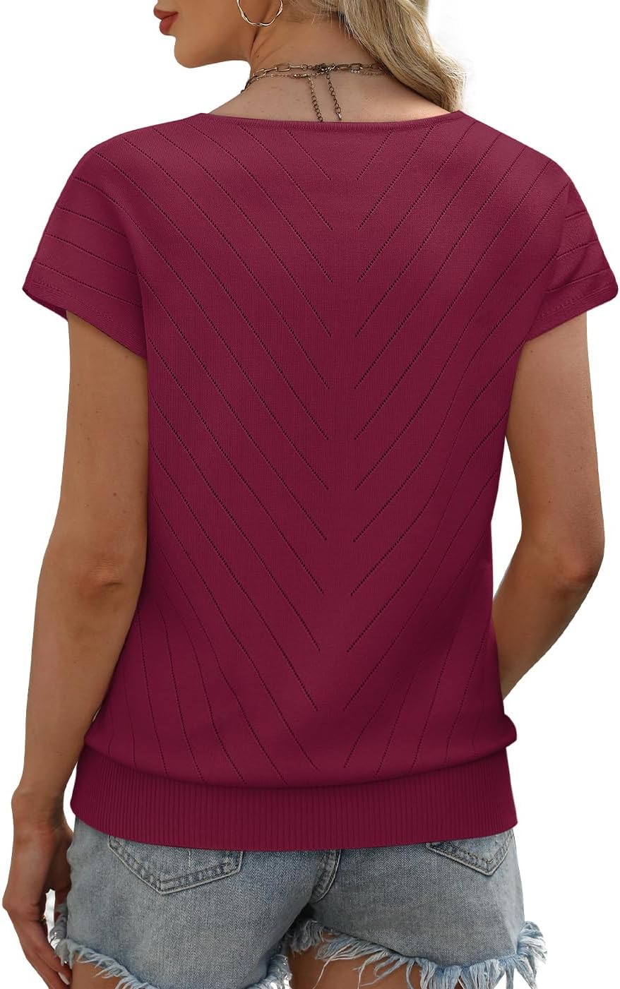 Detalle de WIHOLL Short Sleeve V-Neck Sweater for Women