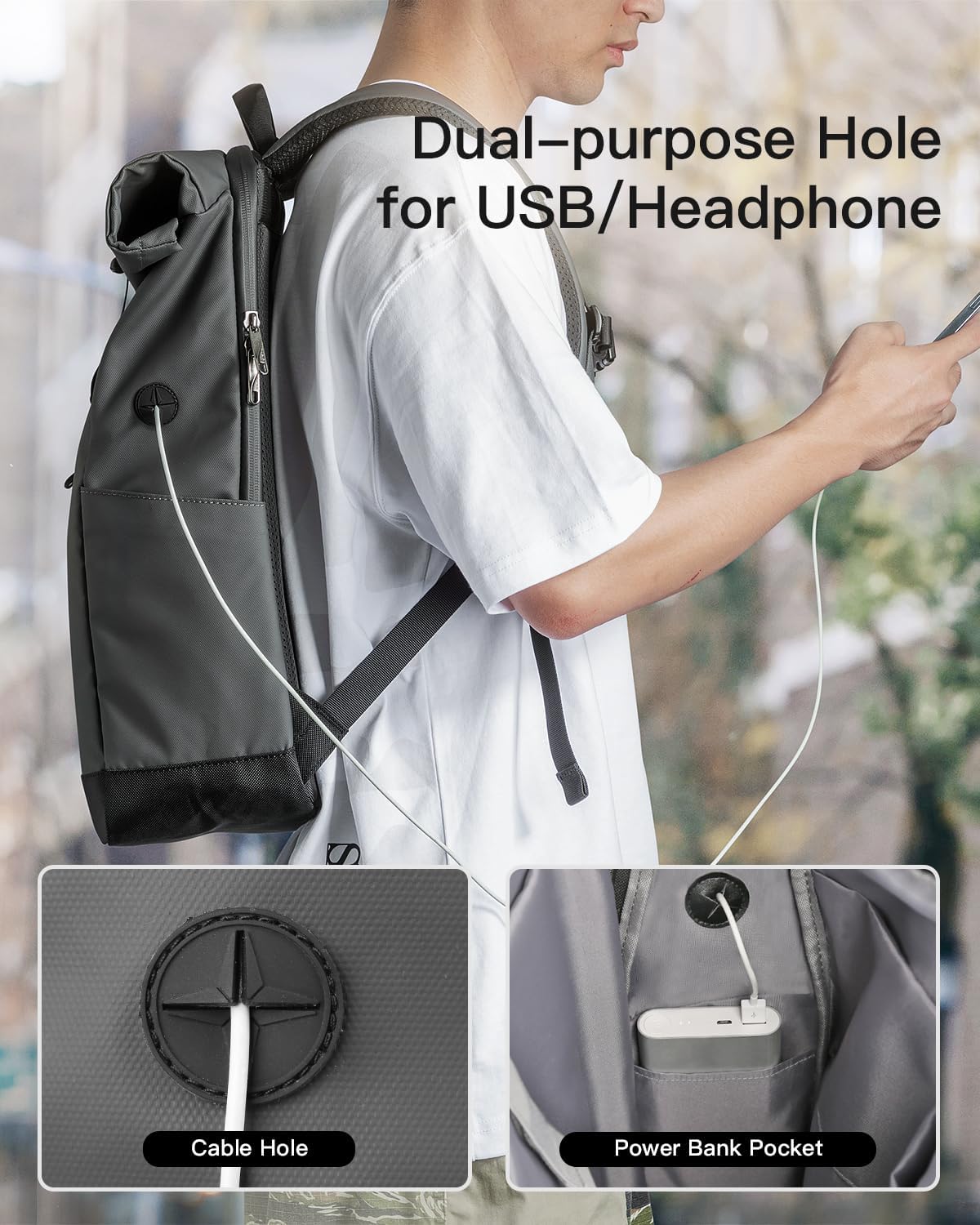 Thumbnail 6 de Inateck RollTop Backpack (25L–30L) with 17 Inch laptop compartment – roll-top bicycle & commuting daypack