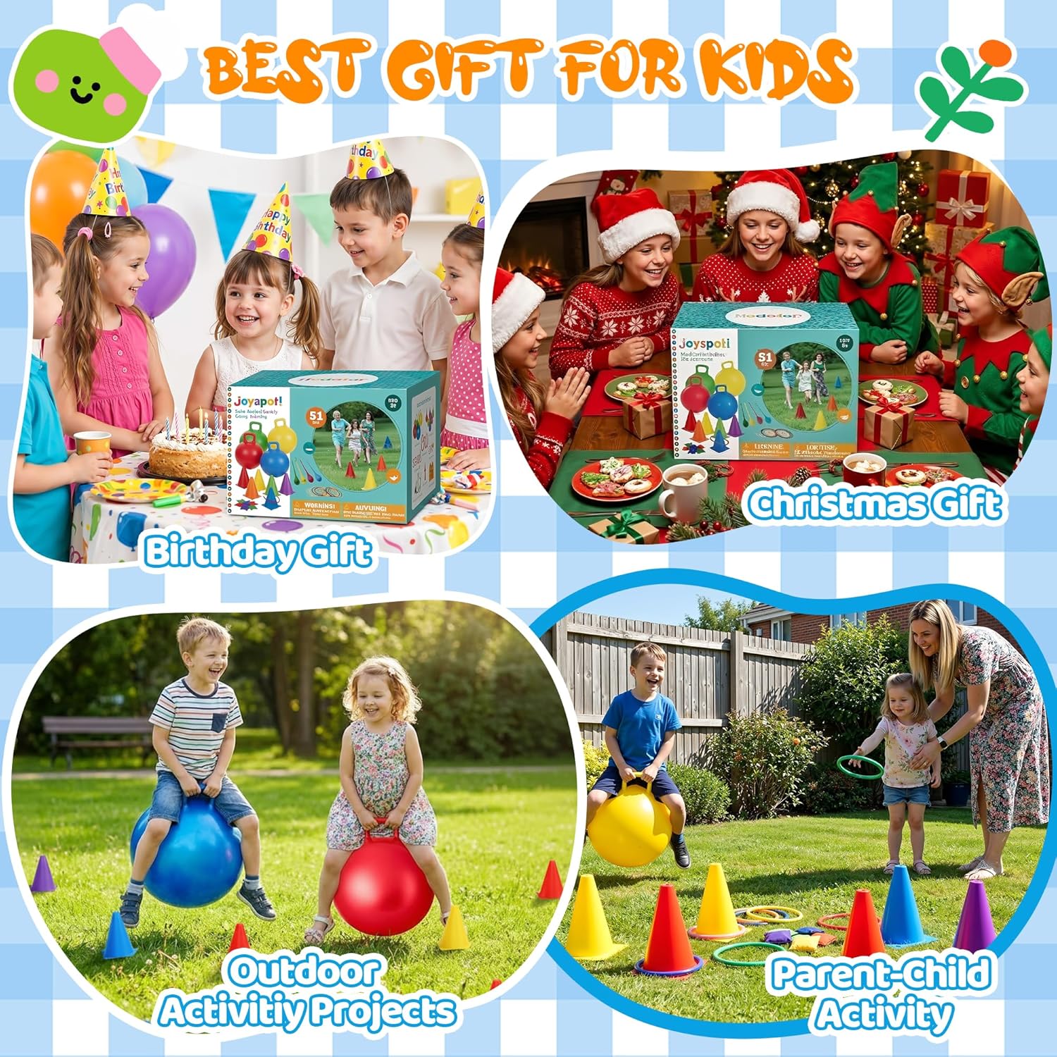 Detalle 2 de JOY SPOT! Carnival Outdoor Games Combo Set for Kids: 5-in-1 Backyard Fun (18-Inch Hopper Balls Included)