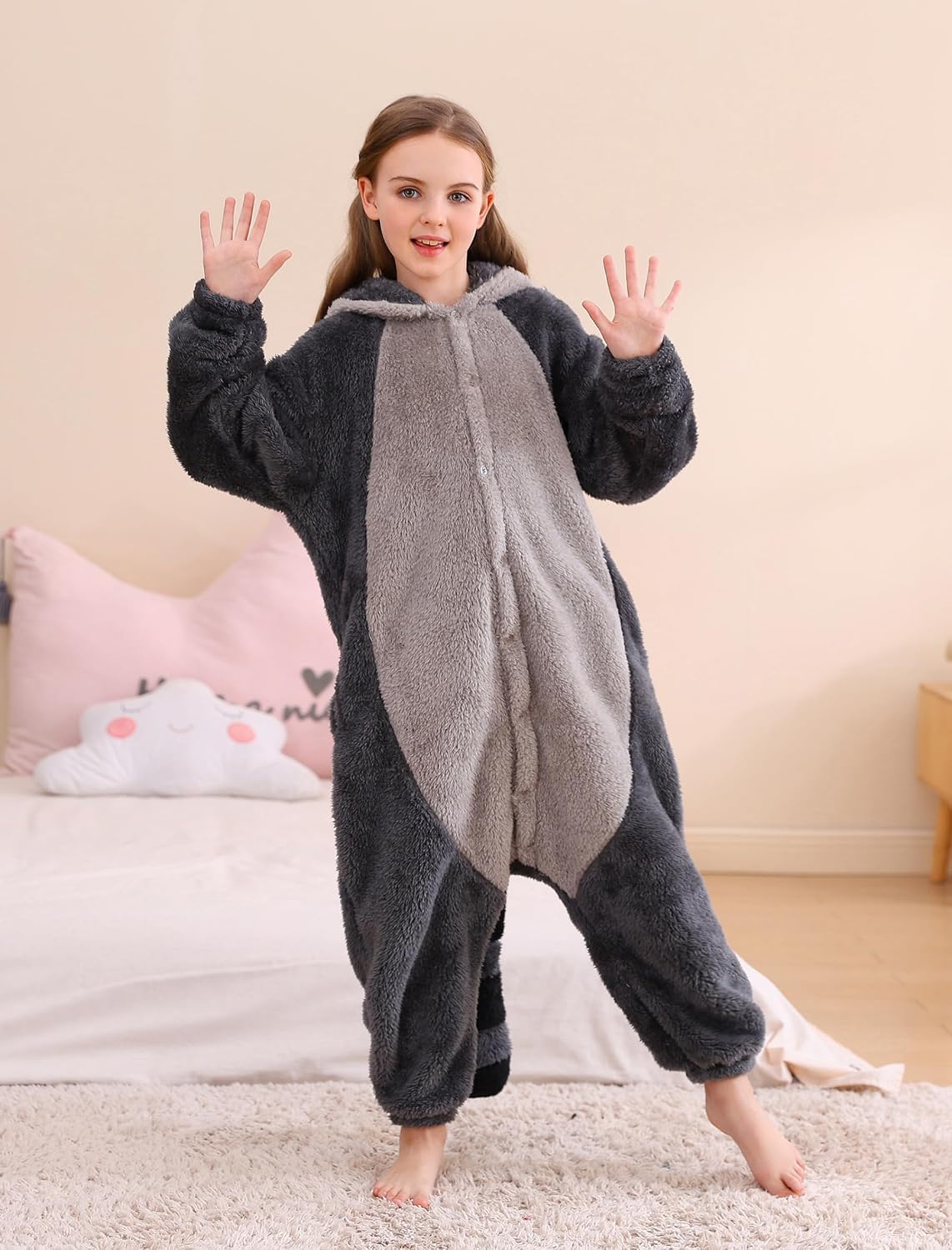 Detalle de CuteOn Kids' Animal Onesie Pajamas with Hood, Ears and Tail