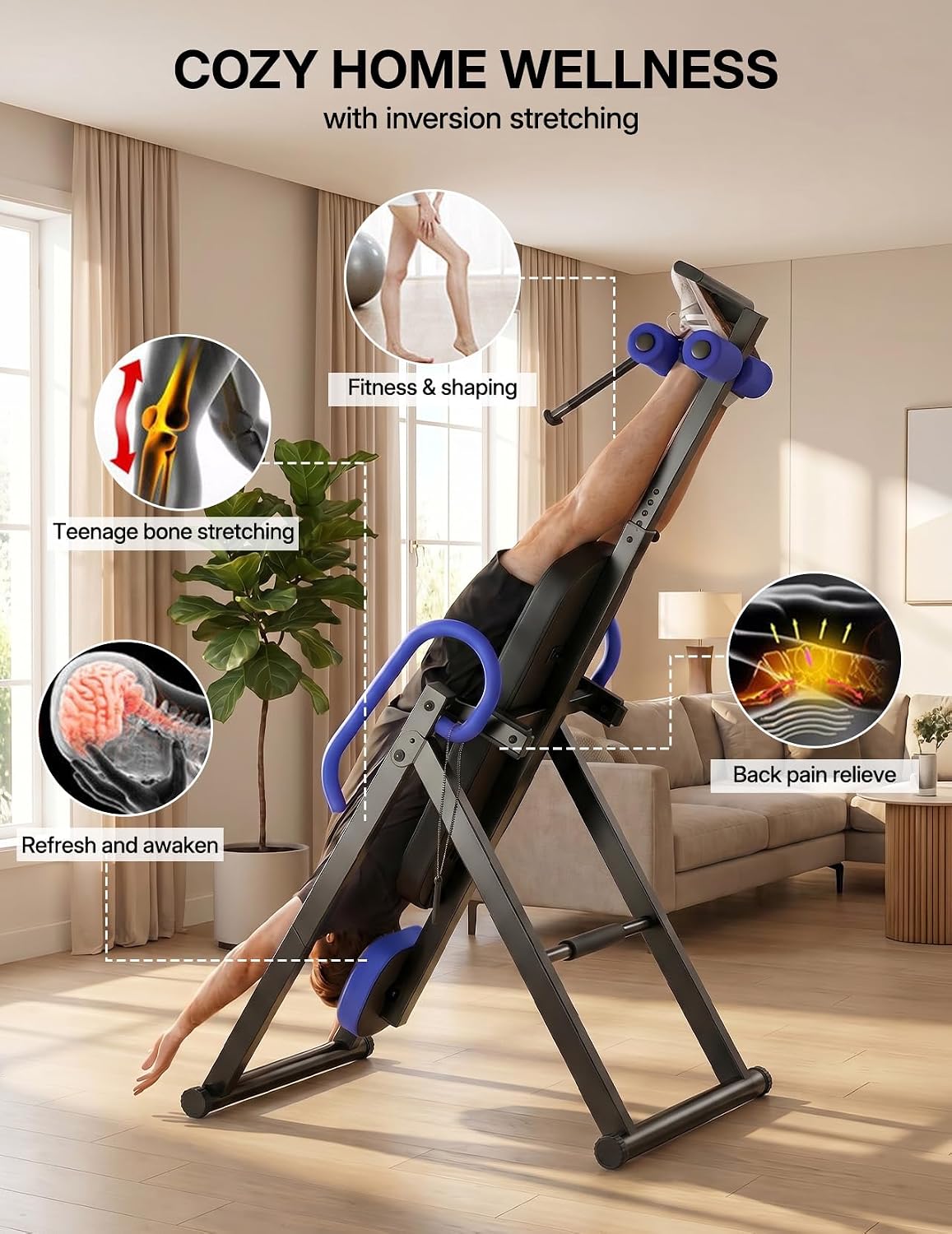 Detalle 1 de YOLEO Inversion Table for Back Stretching with Adjustable Lumbar Support