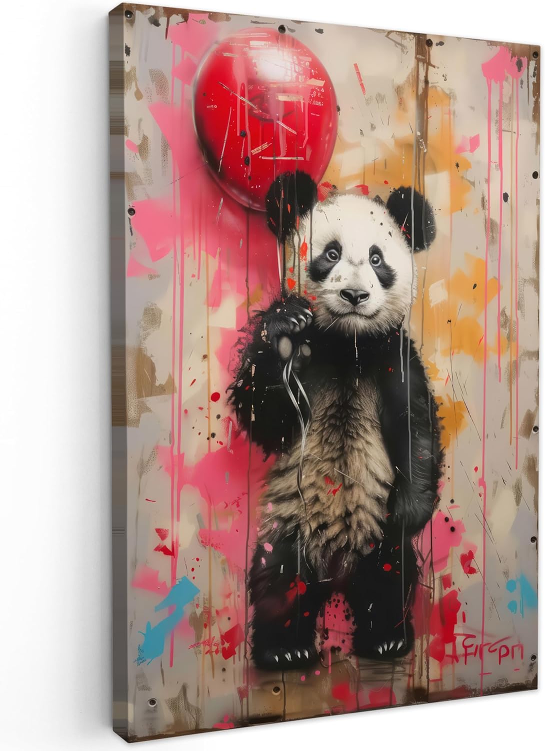 MuchoWow© Impressions sur toile 20x30 cm déco murale — Panda, ballon, street art