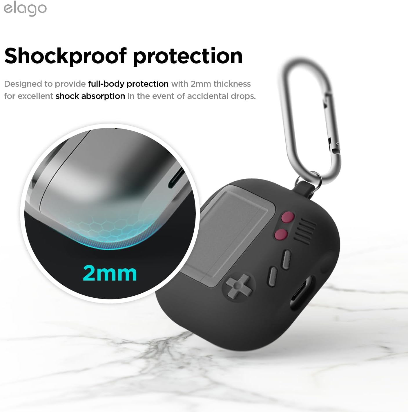 Detalle de Coque elago AW5 pour Samsung Galaxy Buds 3, 3 Pro et 3 FE avec mousqueton – Protection complète noire